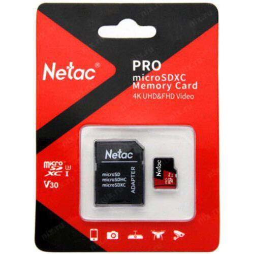 Карта памяти 128GB MicroSD Netac P500 Extreme Pro + SD адаптер (NT02P500PRO-128G-R)