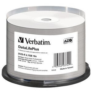 Диск DVD-R Verbatim 4.7GB 16x Cake Box Printable (50 шт.) (43744)