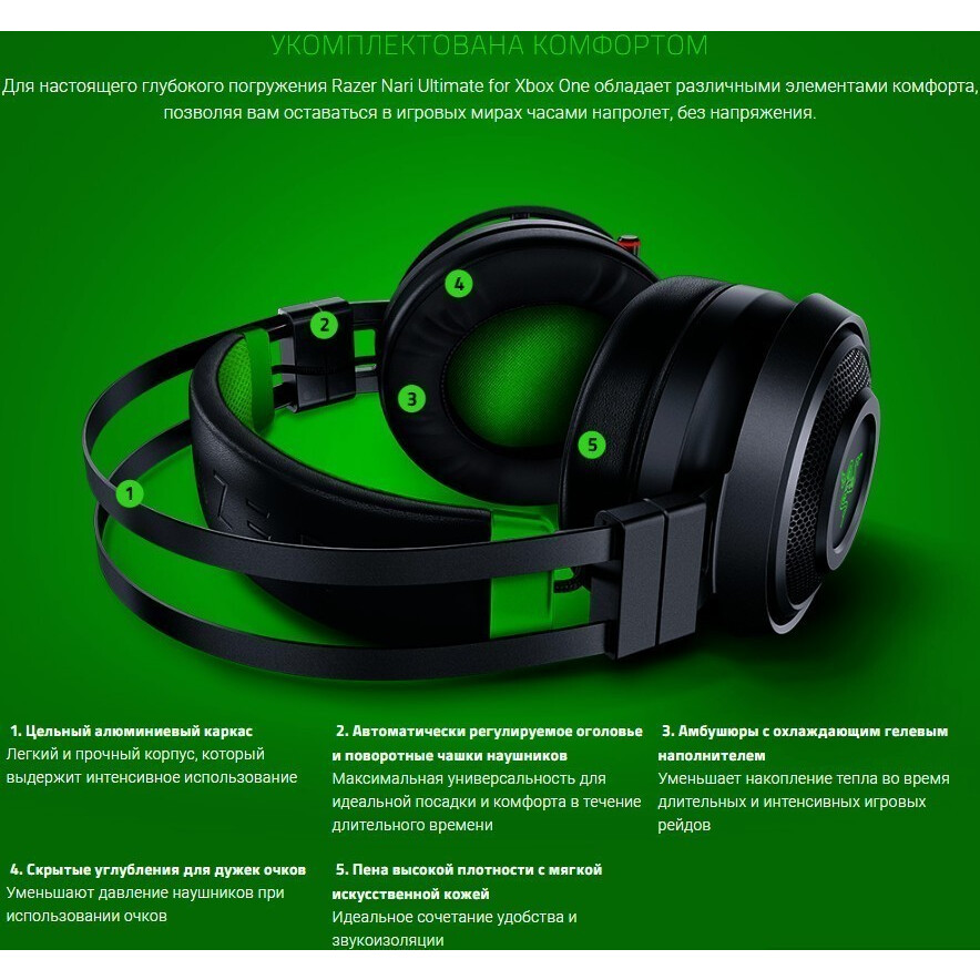 Гарнитура Razer Nari Ultimate Black/Green - RZ04-02910100-R3M1 - фото 4