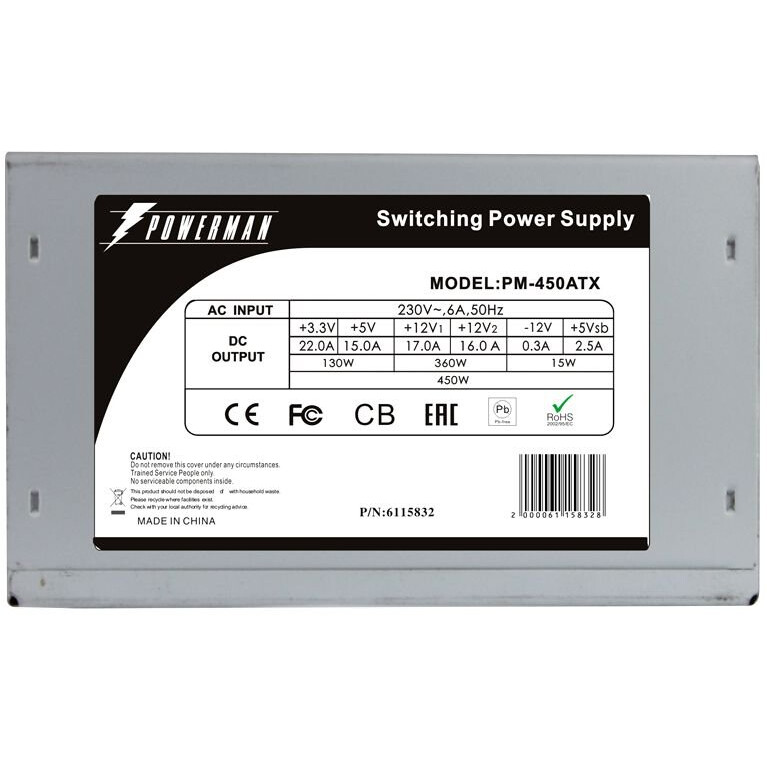 Блок питания 450W PowerMan PM-450ATX OEM - фото 3