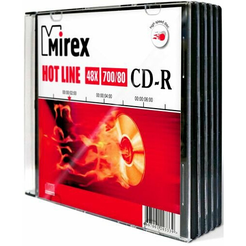 Диск CD-R Mirex 700Mb 48x HotLine Slim Case (5шт) (201571)