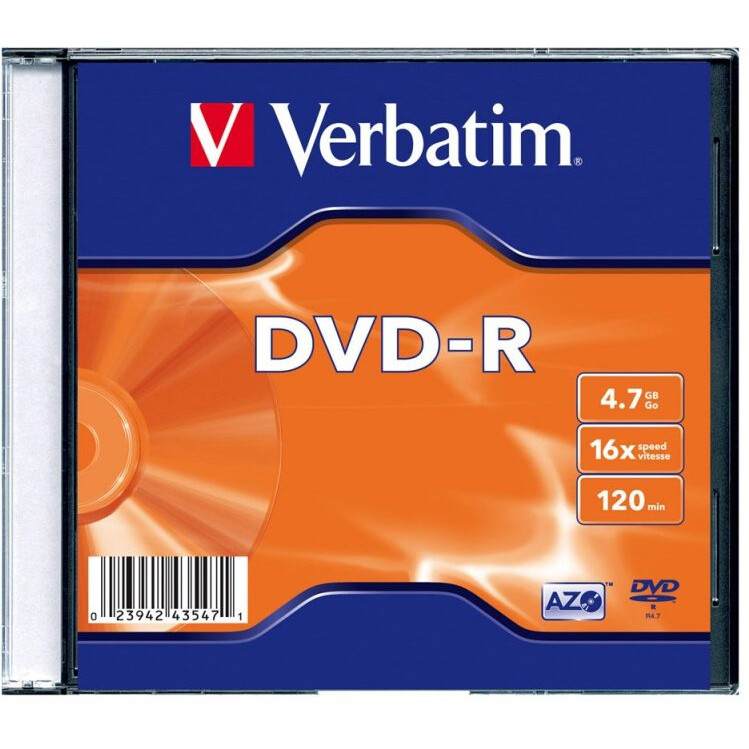 Диск DVD-R Verbatim 4.7GB 16x Slim Case (1 шт.) (43547)