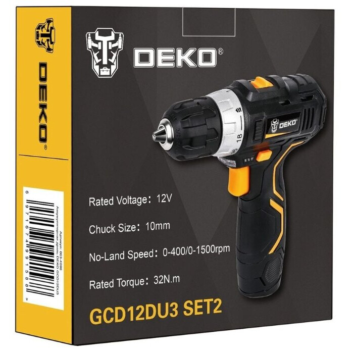 Дрель DEKO GCD12DU3 SET2 FU-Li-Ion - 063-4146 - фото 3