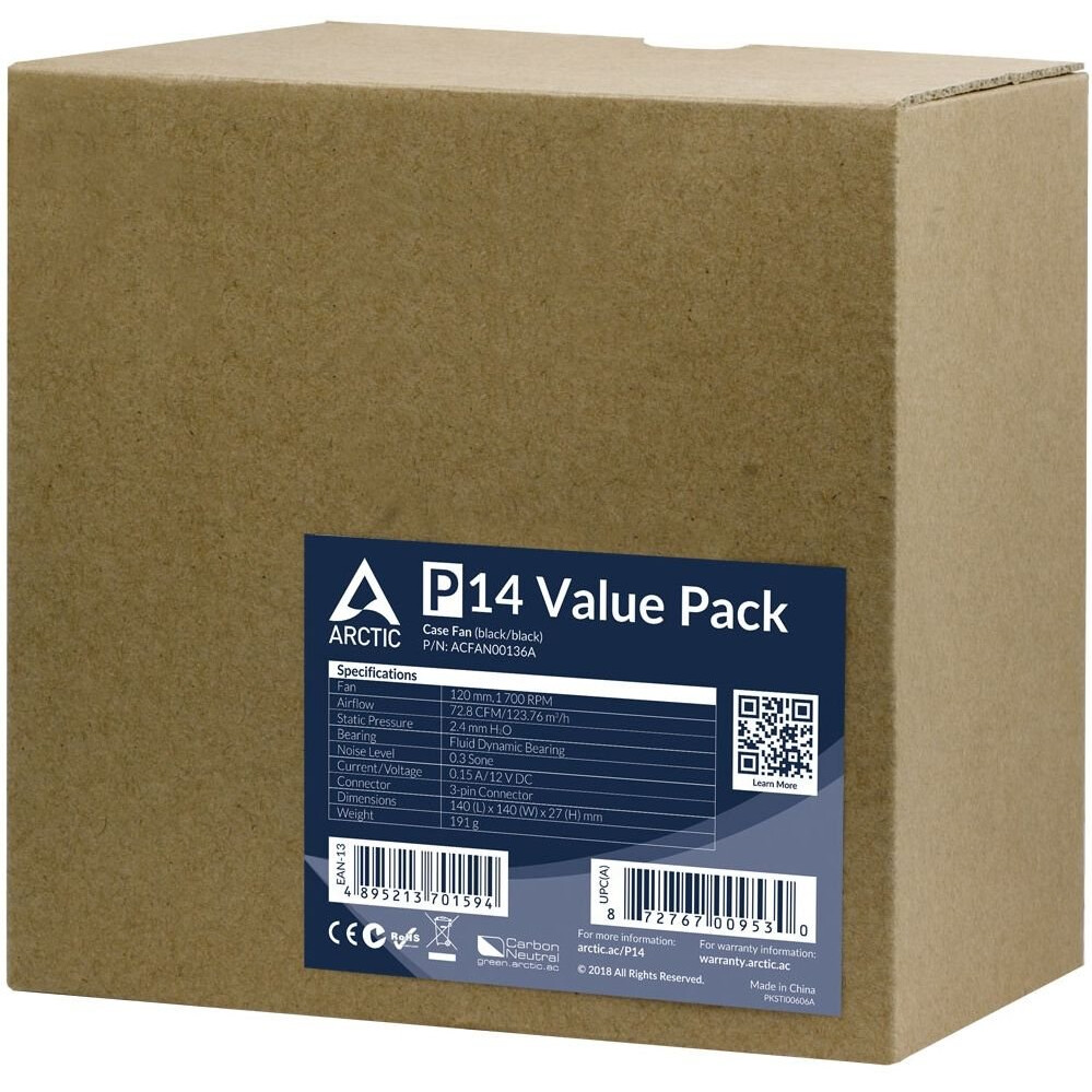 Вентилятор для корпуса Arctic P14 Black/Black Value pack - ACFAN00136A - фото 4