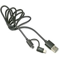 Кабель USB - microUSB/Lightning, 0.9м, PQI PQI-iCABLE-DuPlug90-BK - 6PCG-008R0020A