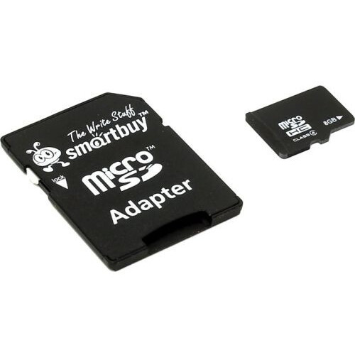 Карта памяти 8GB MicroSD SmartBuy + SD адаптер (SB8GBSDCL4-01)