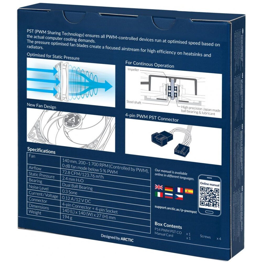 Вентилятор для корпуса Arctic P14 PWM PST CO Black/Black - ACFAN00126A - фото 5