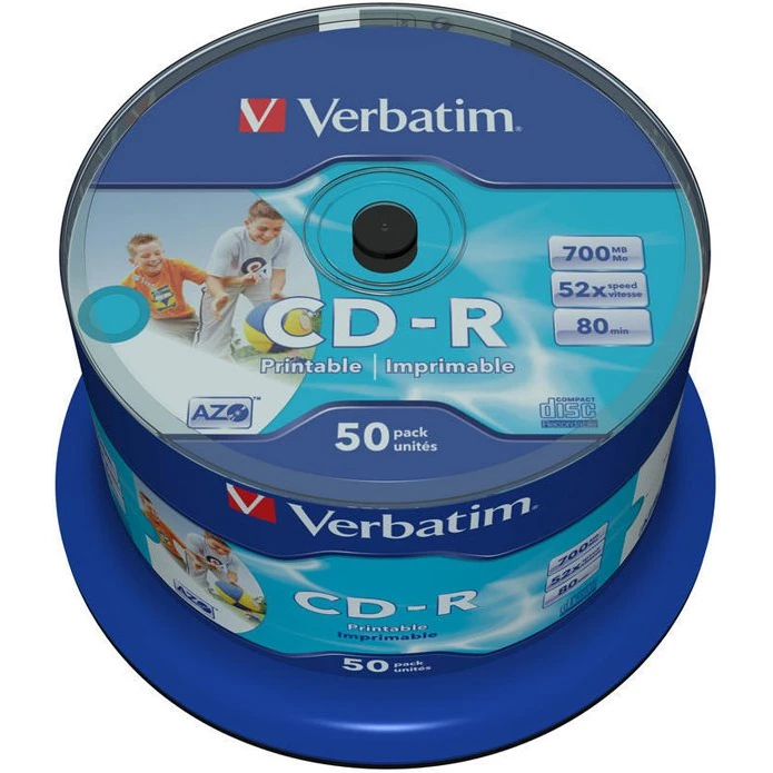 Диск CD-R Verbatim 700MB 52x AZO Cake Box Printable (50 шт.)