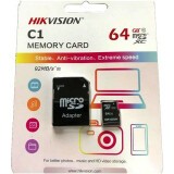 Карта памяти 64Gb MicroSD Hikvision C1 + SD адаптер (HS-TF-C1/64G) (HS-TF-C1(STD)/64G/Adapter)