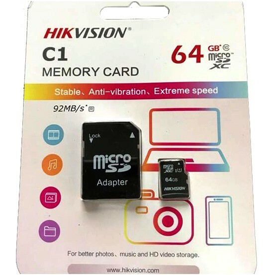 Карта памяти 64Gb MicroSD Hikvision C1 + SD адаптер (HS-TF-C1/64G) - HS-TF-C1(STD)/64G/Adapter