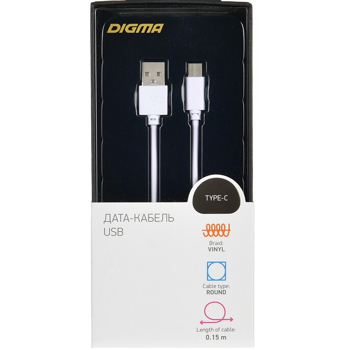 Кабель USB - USB Type-C, 0.15м, Digma 1084552 - фото 3