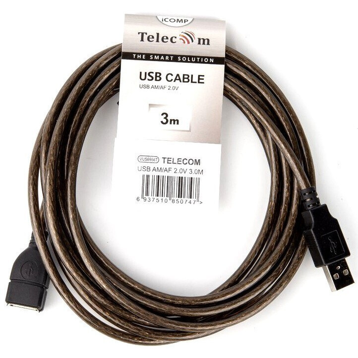 Кабель удлинительный USB A (M) - USB A (F), 3м, Telecom VUS6956T-3M