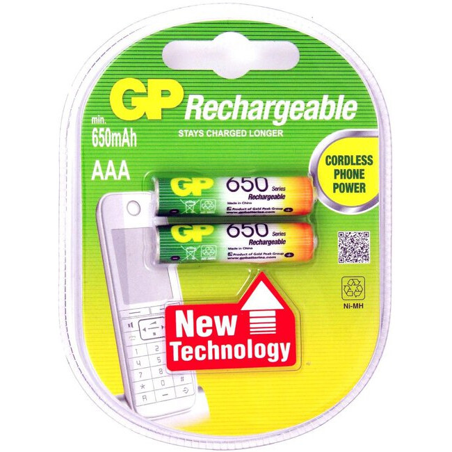 Аккумулятор GP (AAA, NiMH, 650mAh, 2 шт) - 65AAAHC