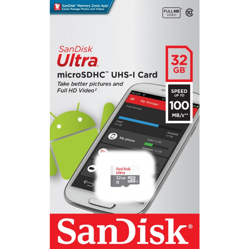 Карта памяти 32GB MicroSD SanDisk Ultra (SDSQUNR-032G-GN3MN)