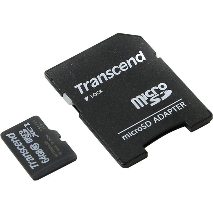 Карта памяти 64GB MicroSD Transcend + SD адаптер (TS64GUSDXC10)