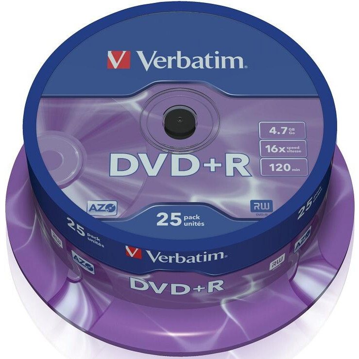 Диск DVD+R Verbatim 4.7Gb 16x Cake Box (25 шт.) - 43500