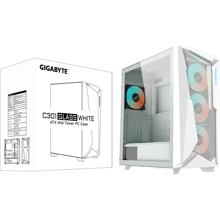 Корпус Gigabyte AORUS C301 Glass White - GB-C301GW - фото 8