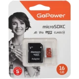 Карта памяти 16Gb MicroSD GoPower + SD адаптер (00-00025678)