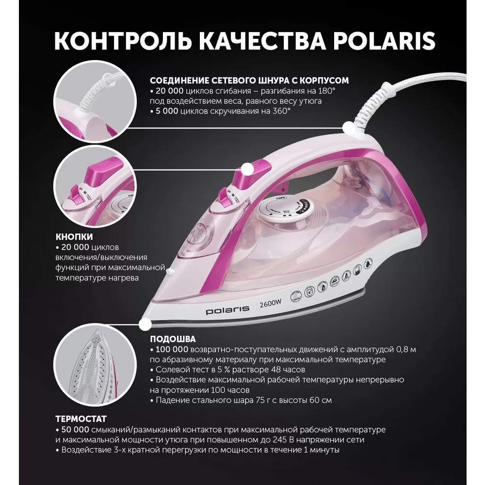 Утюг Polaris PIR2668AK White/Pink - PIR 2668AK - фото 8
