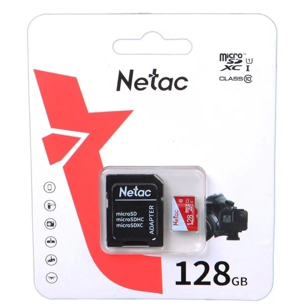 Карта памяти 128GB MicroSD Netac P500 ECO + SD адаптер (NT02P500ECO-128G-R)