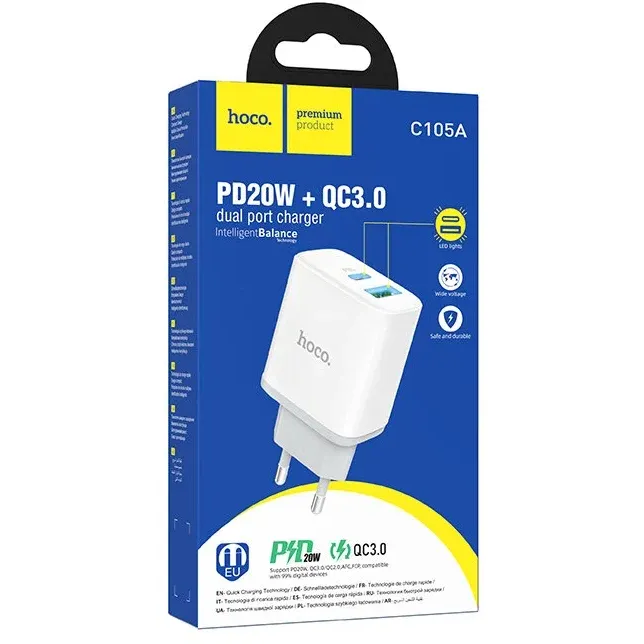 Сетевое зарядное устройство HOCO C105A White - 6931474782946 - фото 4