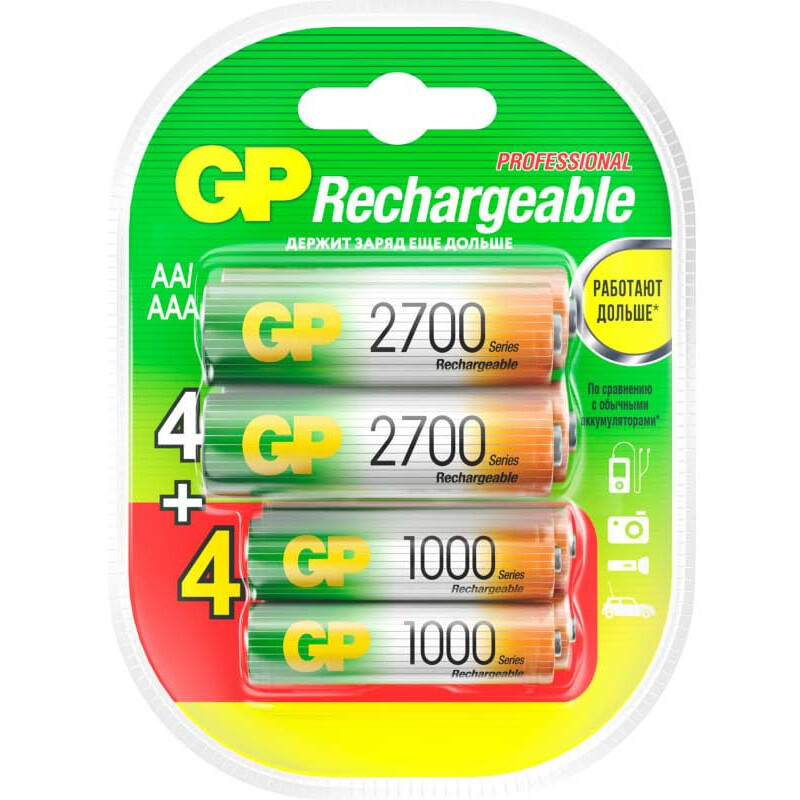 Аккумулятор GP (AAA+AA, 2700/1000mAh, 8 шт.)