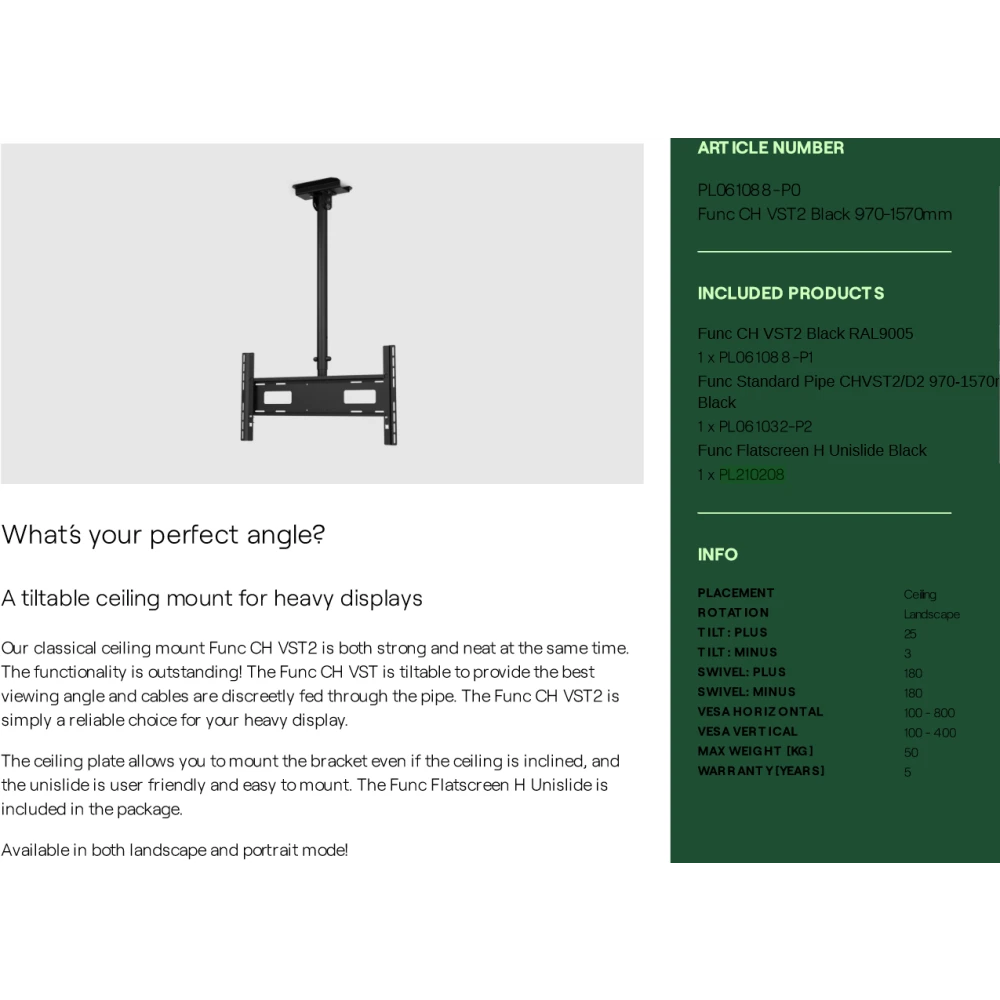 Кронштейн SMS Flatscreen H Unislide Black - PL210208 - фото 2