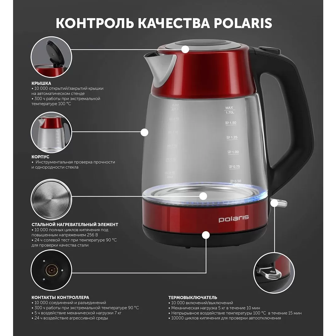 Чайник Polaris PWK1760CGL Red - PWK 1760CGL - фото 7