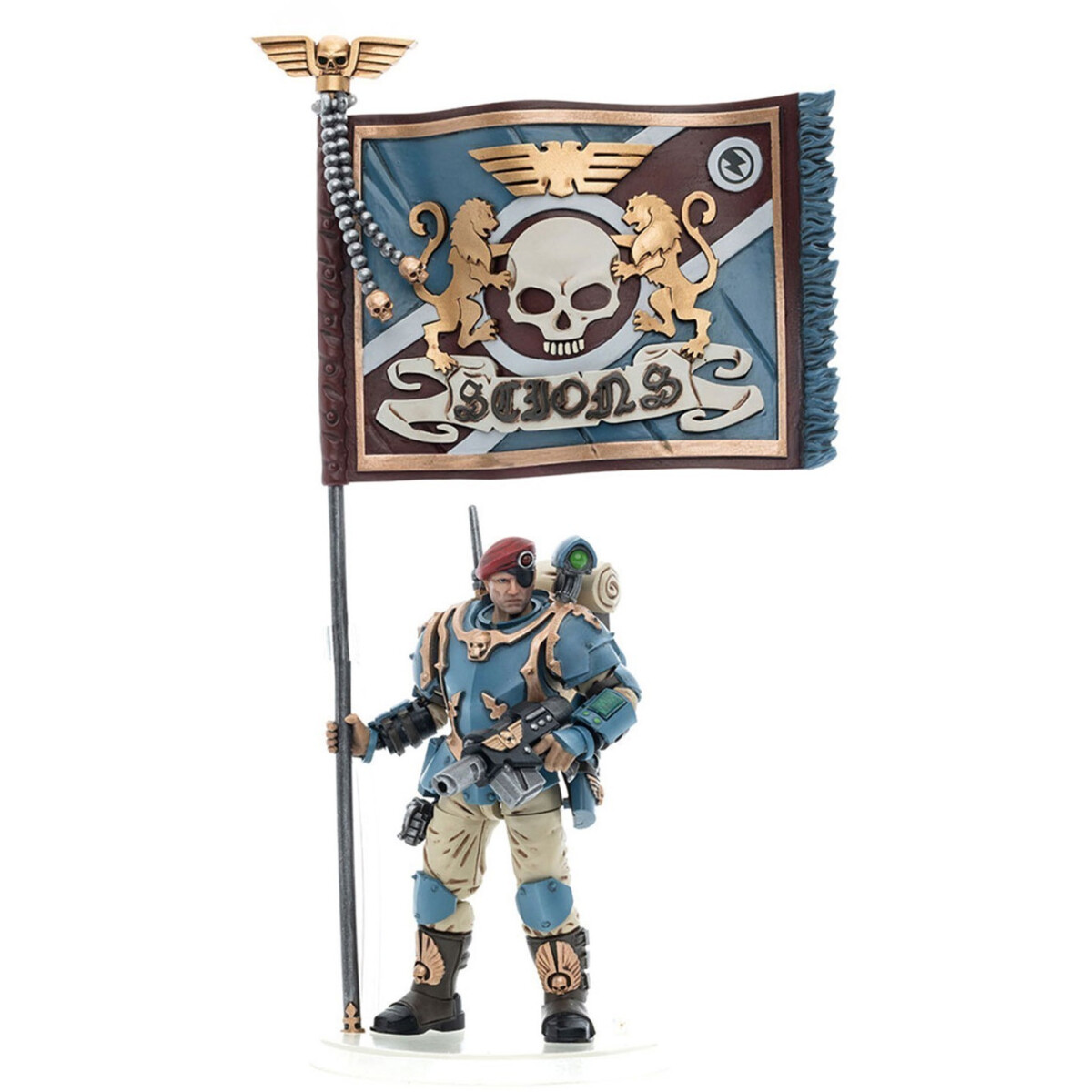 Фигурка JOYTOY Warhammer 40K Astra Militarum Tempestus Scions Command Squad 55th Kappic Eagles Banner Bearer - JT5130