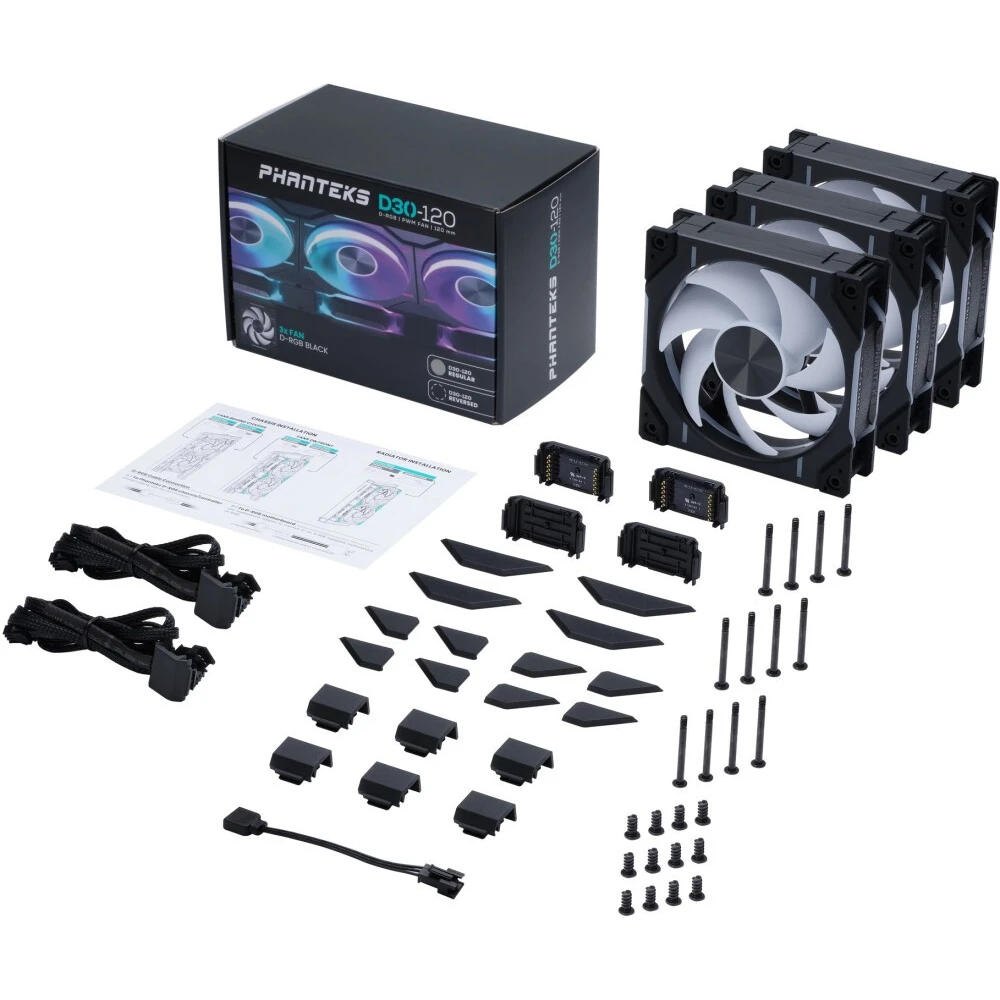 Вентилятор для корпуса Phanteks D30 DRGB PWM 120mm Black (3 шт.) - PH-F120D30_DRGB_PWM_BK01_3P - фото 2