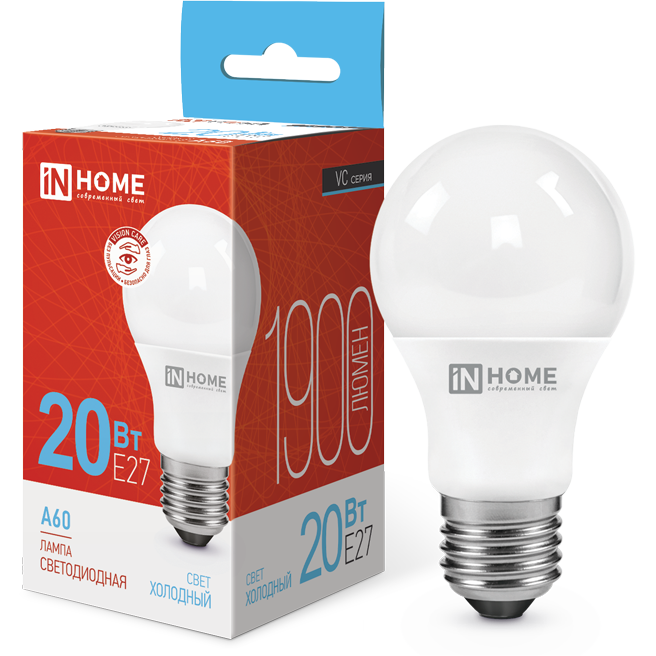 Светодиодная лампочка IN HOME LED-A60-VC (20 Вт, E27) 6500K - 4690612020310