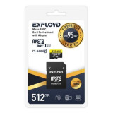 Карта памяти 512Gb MicroSD Exployd Premium + SD адаптер (EX512GCSDXC10UHS-1-ElU3)