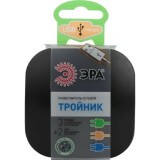 Тройник ЭРА SP-3e-USB-BLACK (Б0046364)
