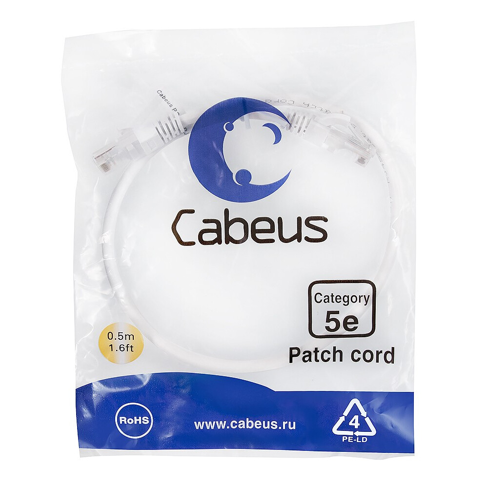 Патч-корд Cabeus PC-UTP-RJ45-Cat.5e-0.5m-WH-LSZH, 0.5м - фото 2