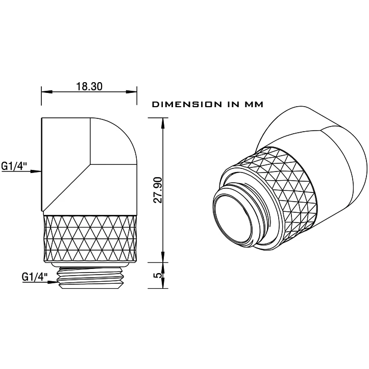 Угловой адаптер Barrow TDWT90-v2.5 White Silver (Matte Silver) (BA3230) - фото 2