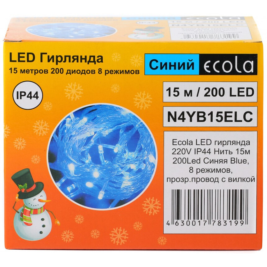 Гирлянда ECOLA Нить 15м 200Led Blue (IP44) - N4YB15ELC - фото 3