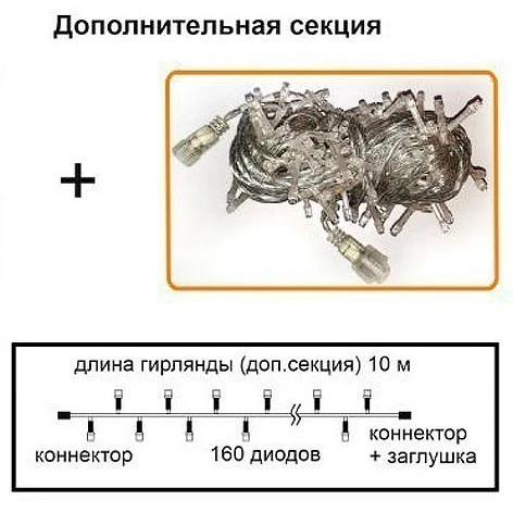 Гирлянда ECOLA Нить наращиваемая 10м 160Led RGBW (доп. секция) - N6YM10ELC - фото 2
