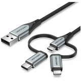 Кабель USB - microUSB/USB Type-C/Lightning, 1м, Vention CQJHF
