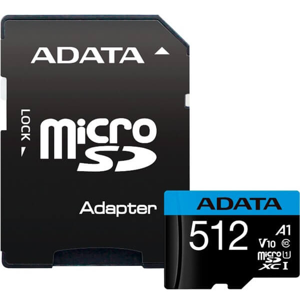 Карта памяти 512GB MicroSD ADATA + SD адаптер (AUSDX512GUICL10A1-RA1)