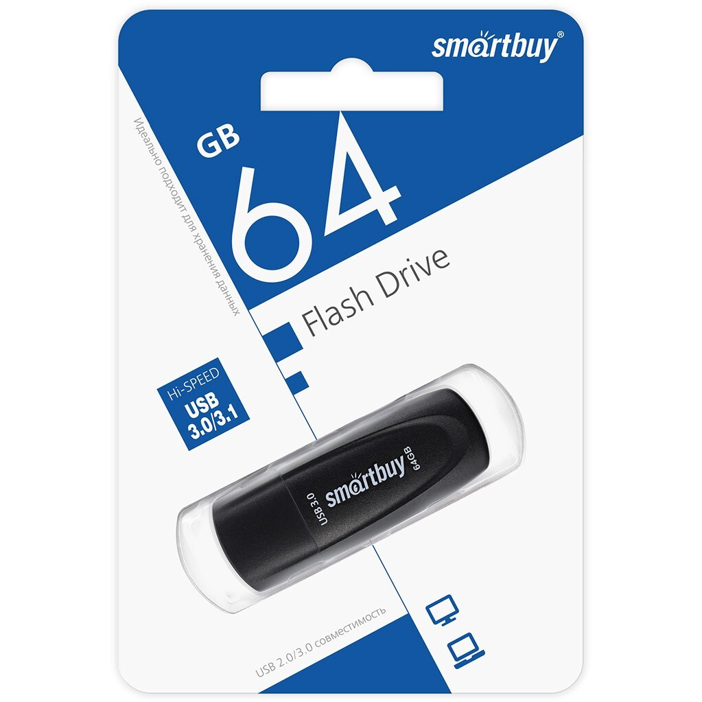 USB Flash накопитель 64Gb SmartBuy Scout Black (SB064GB3SCK) - фото 2