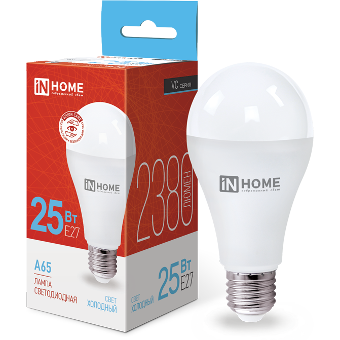 Светодиодная лампочка IN HOME A65-VC (25 Вт, E27) - 4690612024103