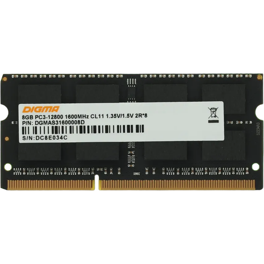 Оперативная память 8Gb DDR-III 1600MHz Digma SO-DIMM (DGMAS31600008D)