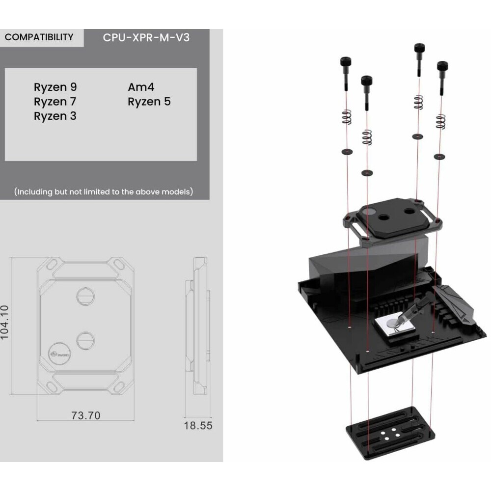 Водоблок для процессора Bykski CPU-XPR-POM-M-V3 Ordinary&POM&Black - C2-0183 - фото 5