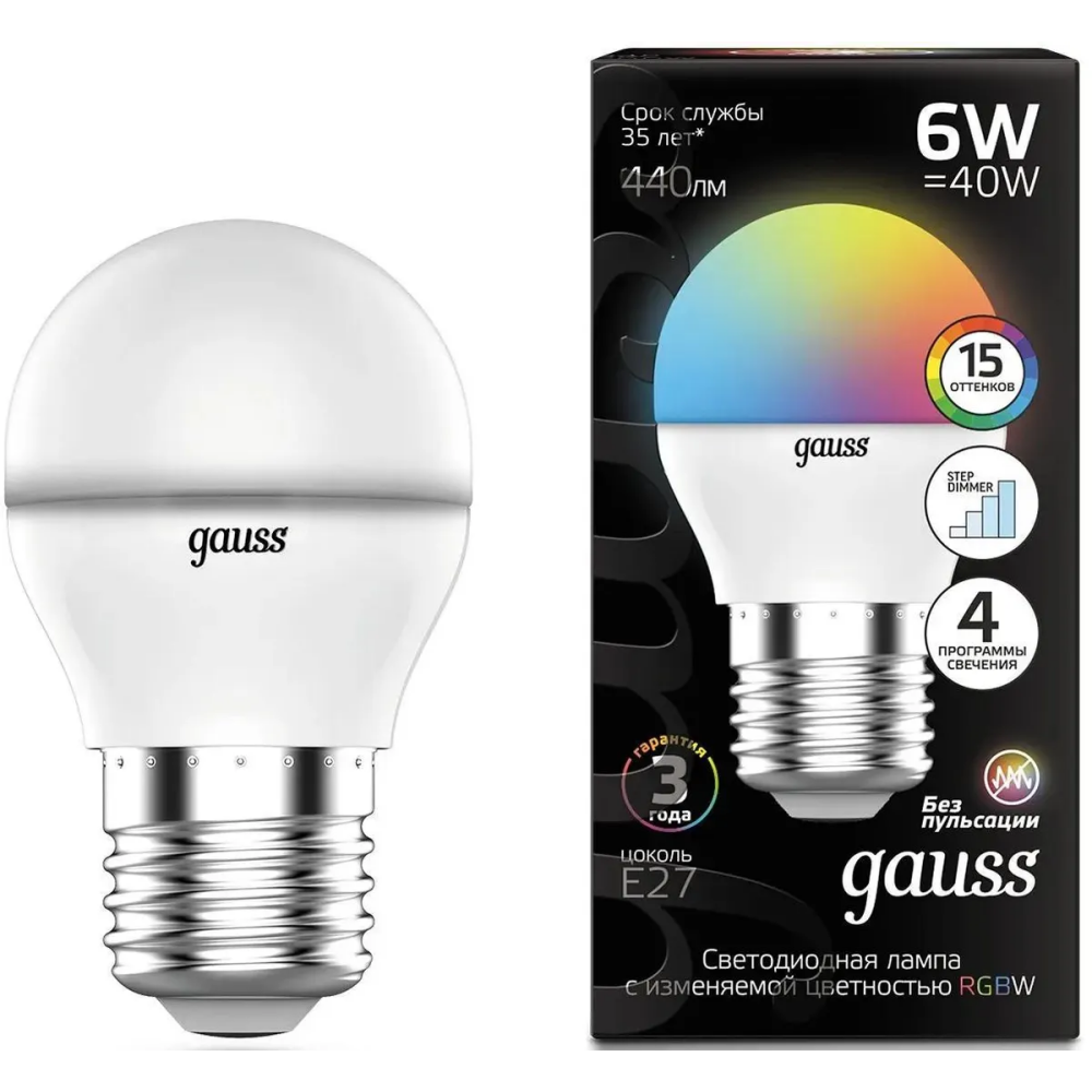 Светодиодная лампочка Gauss 105102406 (6 Вт, G45) - фото 2