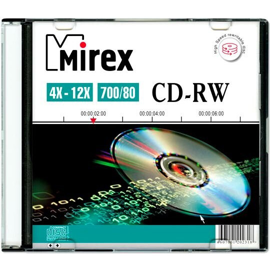 Диск CD-RW Mirex 700MB 12x Slim Case (1 шт.) (202318)