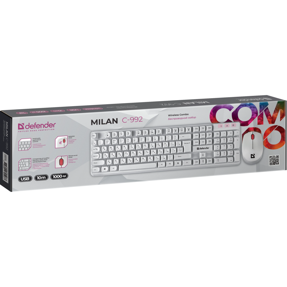 Клавиатура + мышь Defender Milan C-992 White - 45994 - фото 4