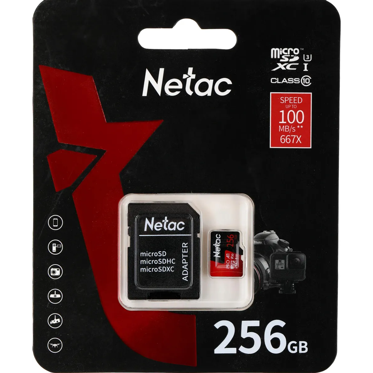 Карта памяти 256Gb MicroSD Netac P500 Extreme Pro + SD адаптер (NT02P500PRO-256G-R)