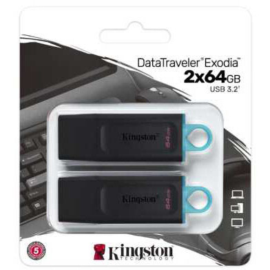 USB Flash накопитель 64Gb Kingston DataTraveler Exodia Black/Teal (DTX/64GB-2P) (2 шт.)