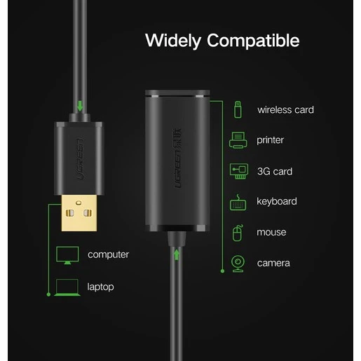 Кабель удлинительный USB A (M) - USB A (F), 10м, UGREEN US121 Black - 10321 - фото 2