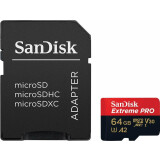 Карта памяти 64Gb MicroSD SanDisk Extreme Pro + SD адаптер  (SDSQXCY-064G-GN6MA)